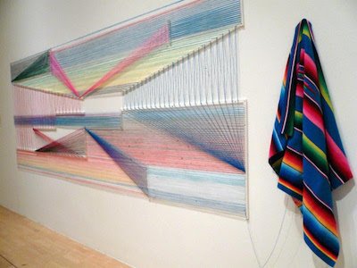 Adrian Esparza. Cassiopeia, 2016. Unraveled sarape, nails, wood. Photo courtesy the artist.